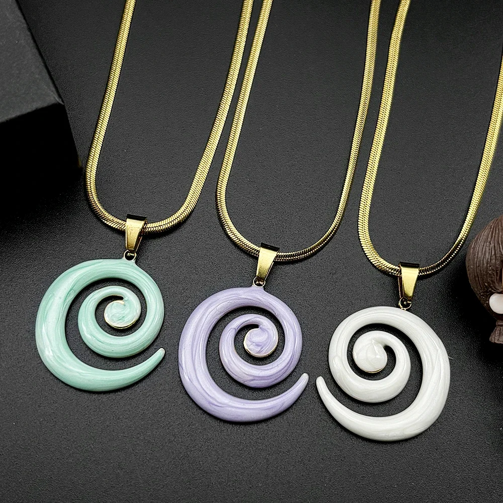 Y2K Spiral Vortex Pendant Necklace For Women Men Enamel Stainless Steel Vintage Female Chain Choker Grunge Jewelry Accessories