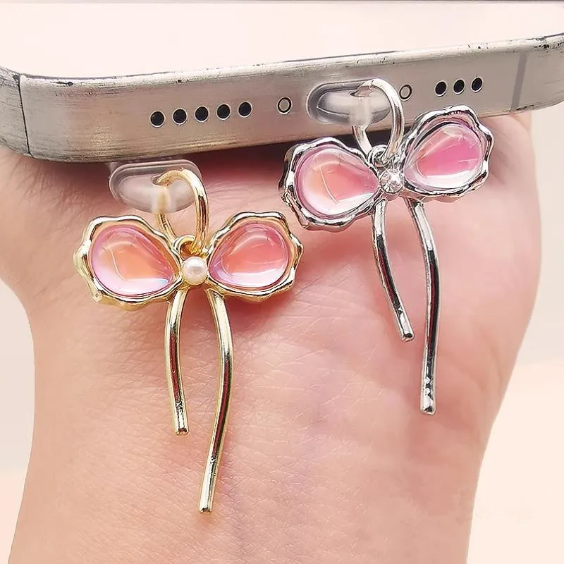 

Розовый галстук-бабочка для мобильного телефона, противопыльная заглушка для iPhone, Samsung, Huawei, Type C, Android, защита порта зарядки, пылезащитные заглушки, аксессуары