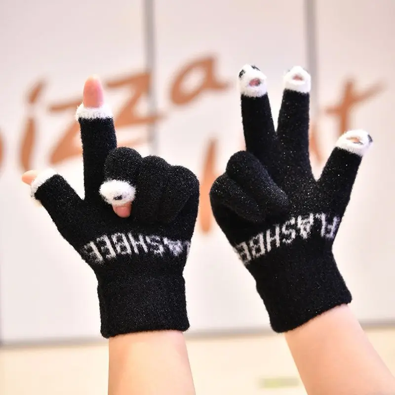 Open Finger Gloves Winter Warm Open Finger Gloves Women's Cute Panda Fingertip Touch Screen Gloves Warm Outdoor Knitted Y2K