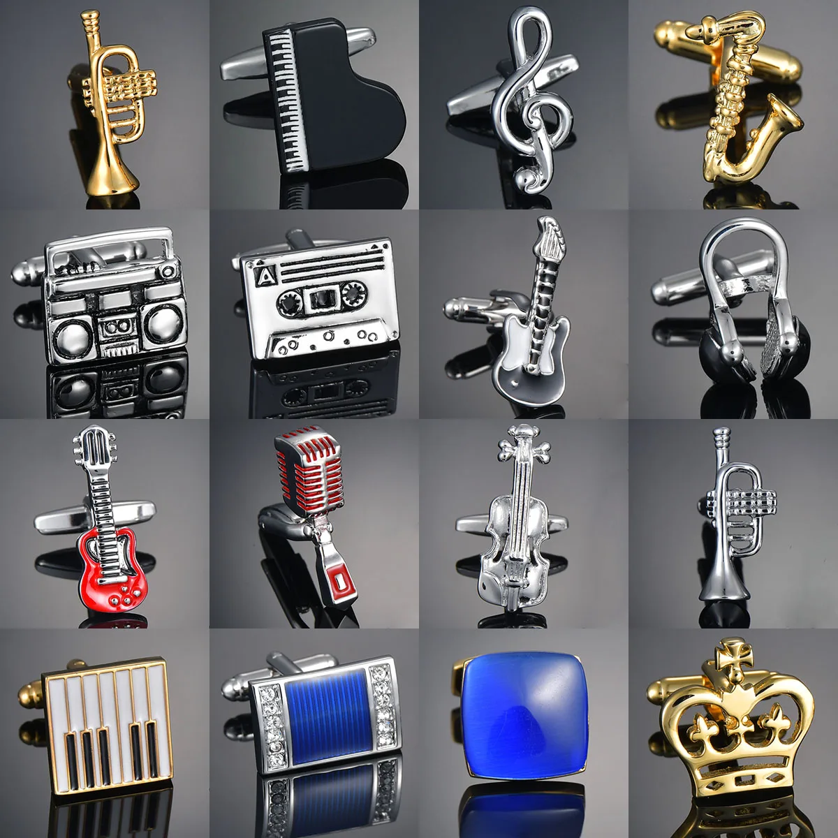 Music Series Men' Fashion Cuff Links Musical Instrument Guitar Microphone Piano Violin Drum DJ Design Quality Brass Cufflinks