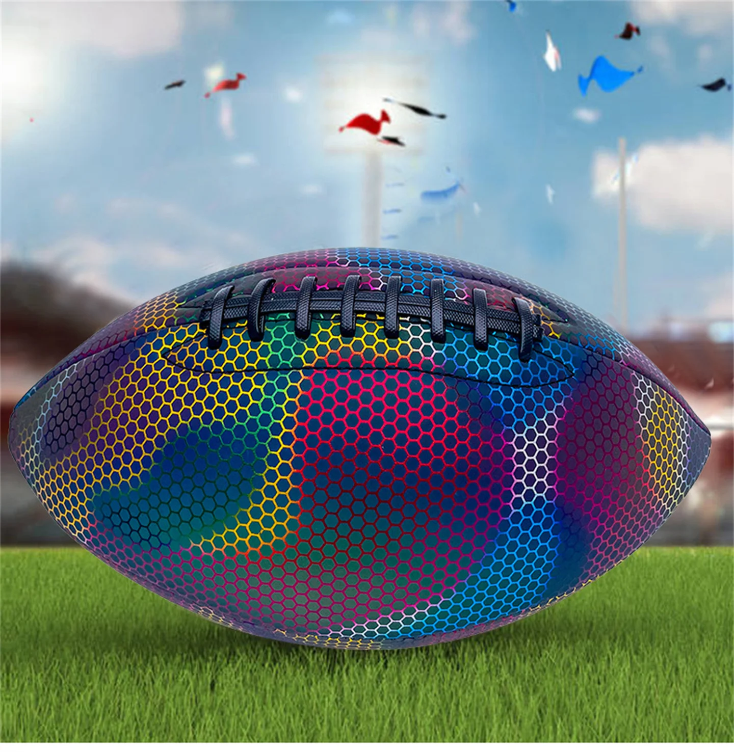 PU Reflective Leather Luminescent Rugby Size #9 Noctilucent American Football Adults Official Match Clubs Training Olive Ball