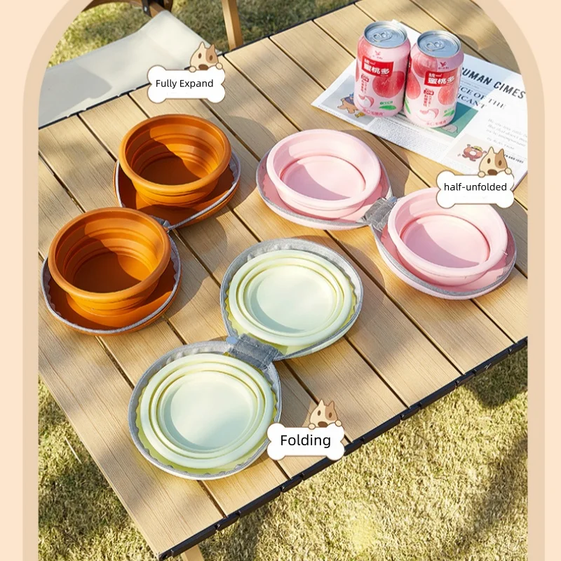 

Collapsible Pet Silicone Foldable Bowl Multi-color Anti Choking Double Cat Feeding Bowl Cat Paw Silicone Puppy Food Container