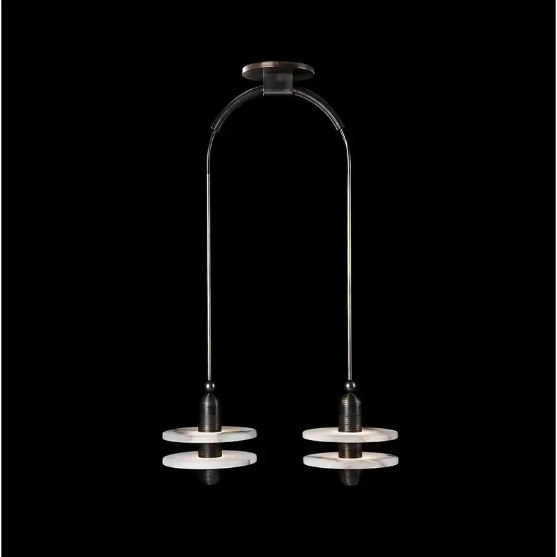 Modern Fancy Custom Brass Alabaster Hanging Lamp Living Room Villa Hotel Spanish Marble Stone Chandelier Pendant Light
