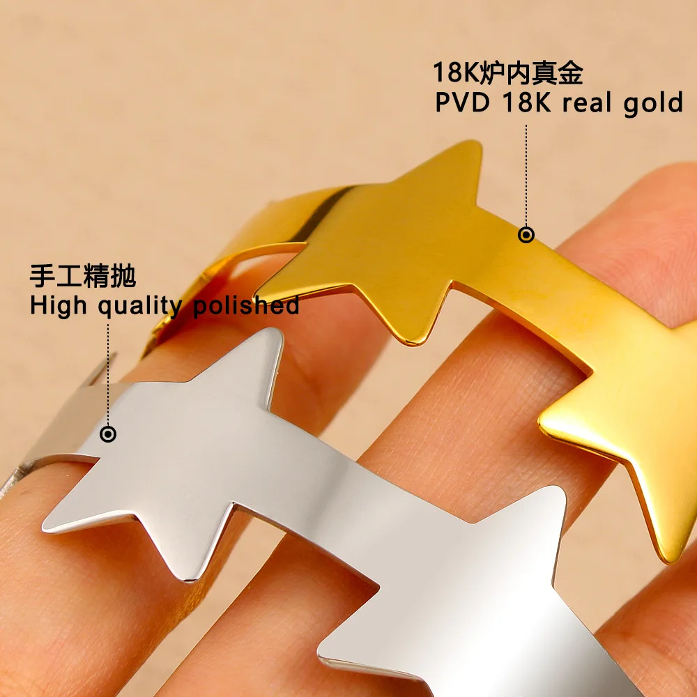 DIY accessories European and American opening pentagram fine polished plated 18K gold bracelet stainless steel small design star