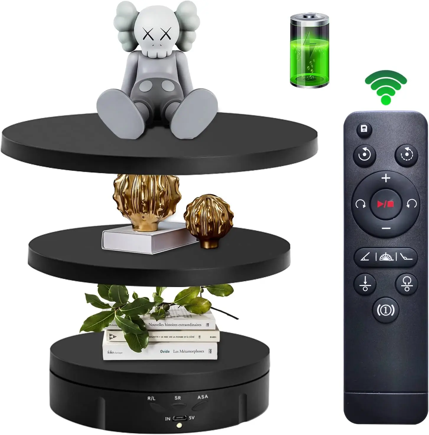 3in1Motorized Rotating Display Stand with5.74/7.08/8.66inch Replacement Cover.Max22lbsLoad.360 Electronic Turntable.no batteries