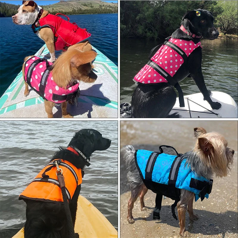 Giubbotto di salvataggio estivo per cani Riflettente regolabile Cani di grandi dimensioni Costumi da bagno Gilet di sicurezza Surf Barca a vela Galleggiabilità migliorata Giubbotti di salvataggio per animali domestici