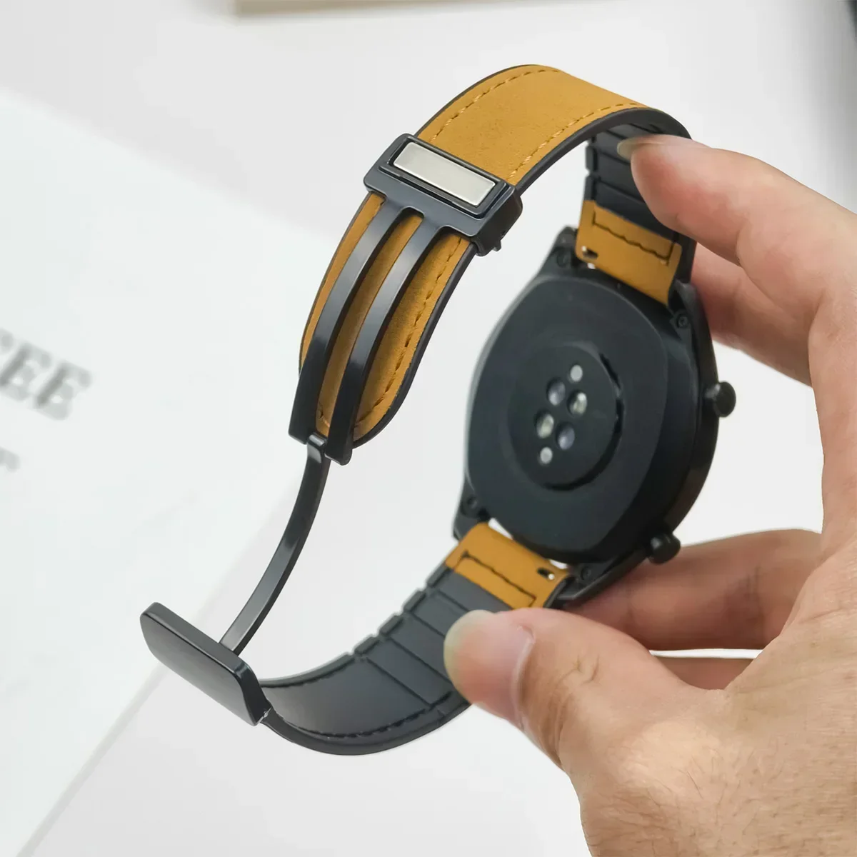 22mm 20mm シリコン+レザーストラップ Huawei Watch GT5-4-3-5 Pro 46mm用 マグネットバックル リストバンド Samsung Galaxy Watch 7 6 5 4用