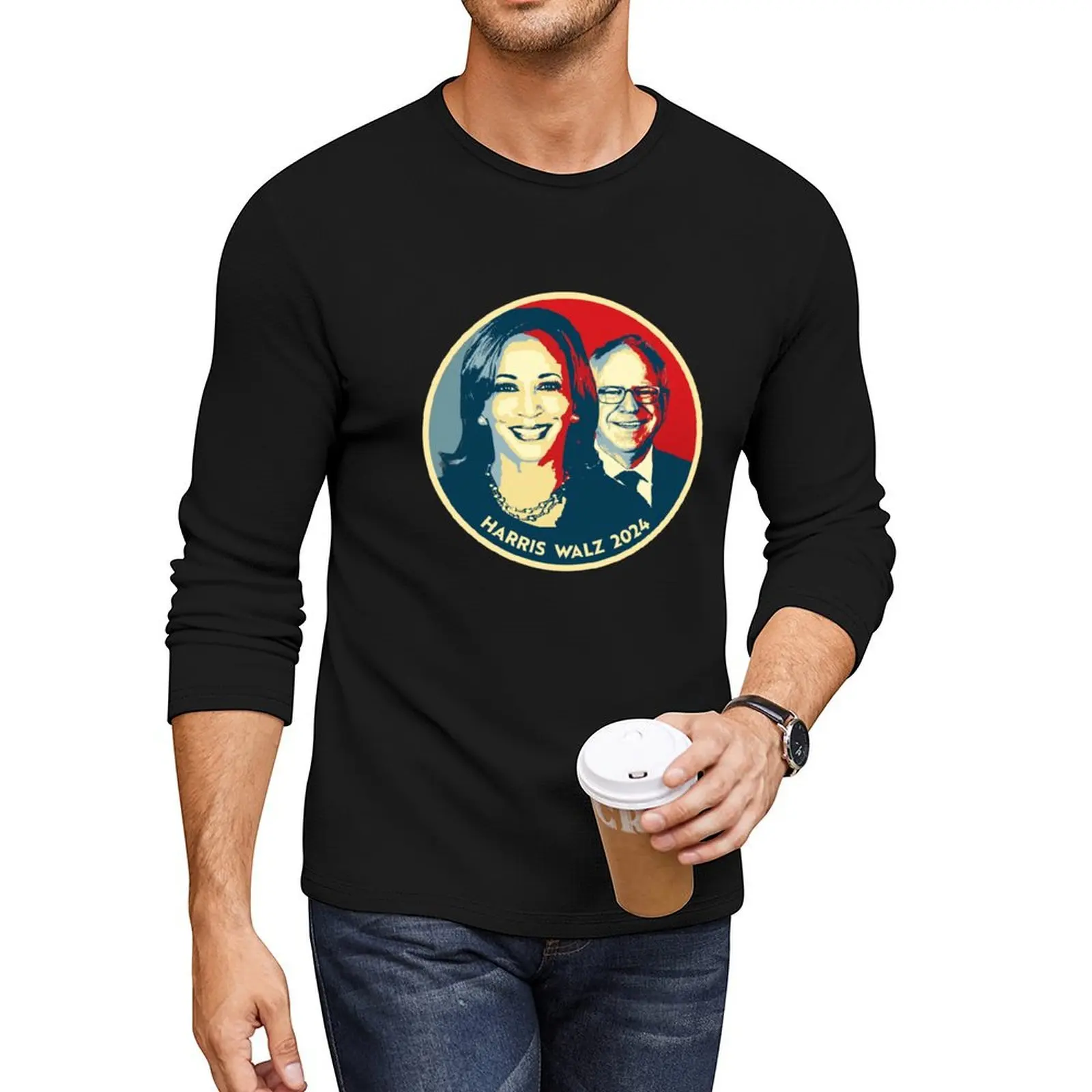 Harris Walz Button 2024 Long T-Shirt quick drying shirt plus size tops custom t shirts design your own men clothing