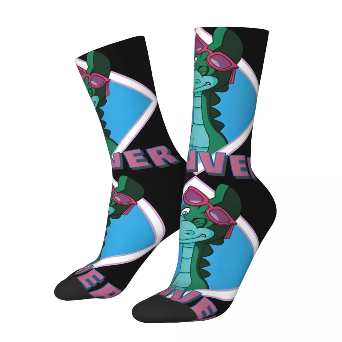 Funny Happy Sign Men's Socks Vintage Harajuku D-Denver, The Last Dinosaur Hip Hop Novelty Seamless Crew Crazy Sock Gift Printed