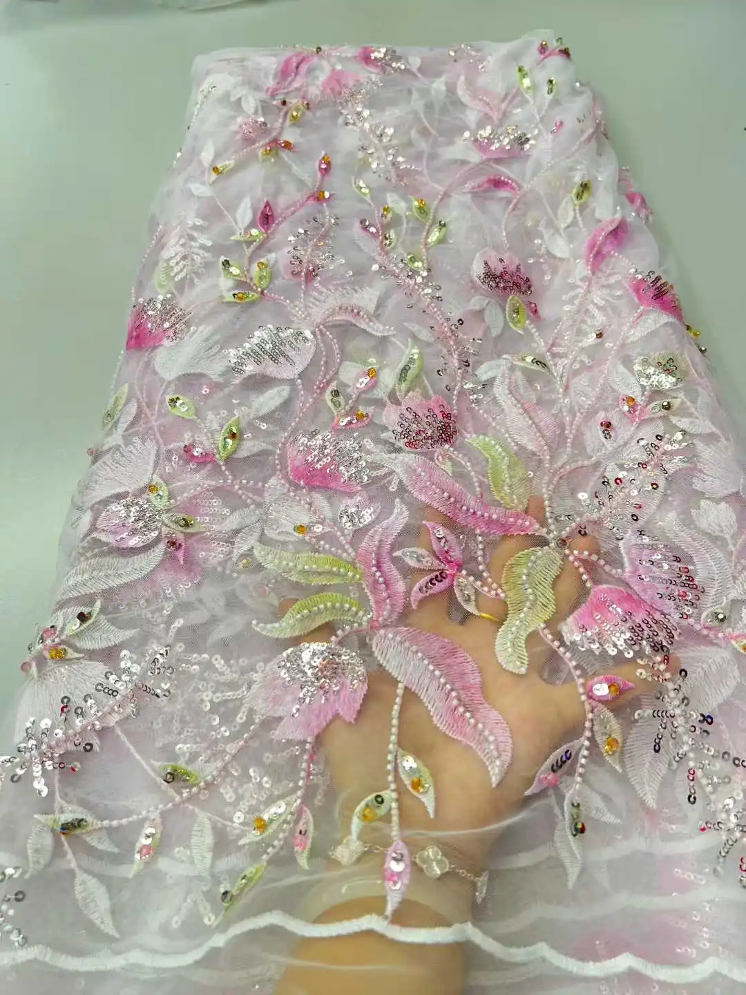 Luxury African Lace FabricLace Beaded Tulle Lace Fabric Embroidered Nigerian Fabric for Wedding Dress