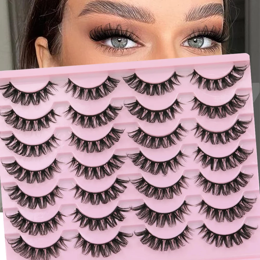 14Pairs False Eyelashes Russian Strip Lashes Natural Look Fake Lashes Wispy Cat Eye Lashes 3D Curl Strip Eye Lashes by Focipeysa