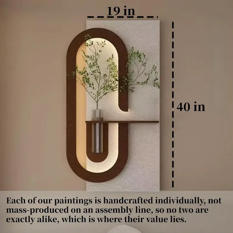3D Wall Art Decor with Led Lights Handmade Sandstone Wall Art with Vase Artificial Greenery Plug-in models for Living Room