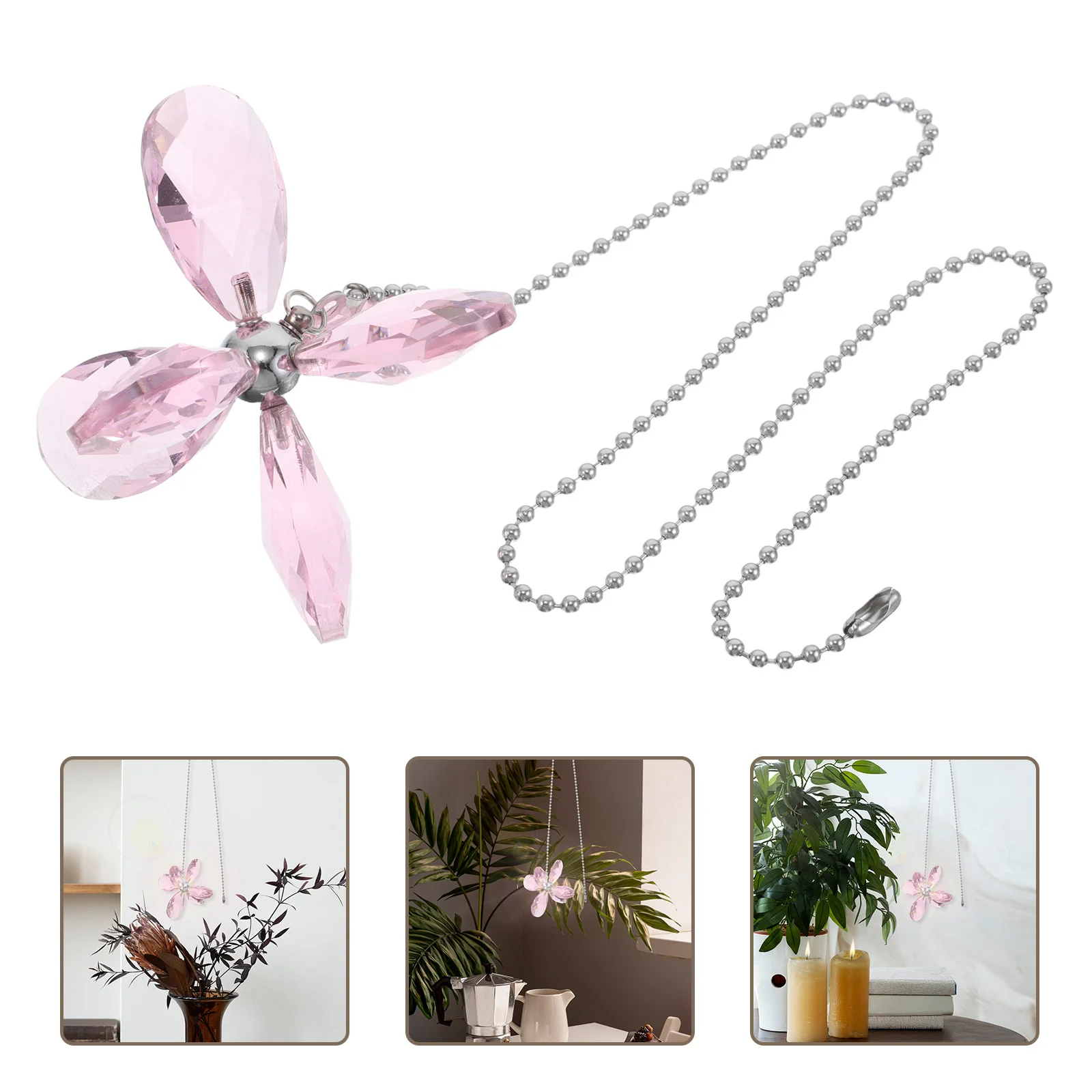 

Decorative Crystal Flower Fan Pull Chain Extender Hanging Suncatcher Pendant Ceiling Fan Light Chain Replacement for Garden