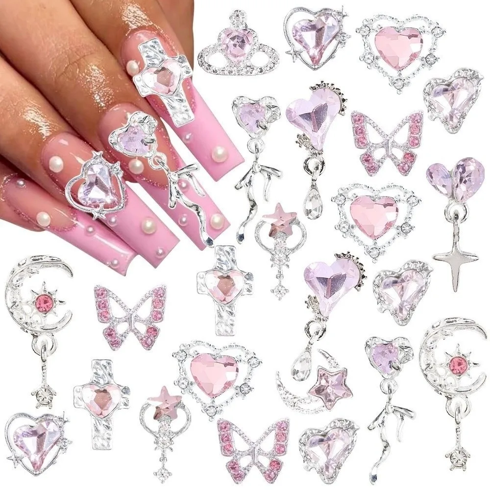 24pcs New Y2k Style Nail Art Rhinestone 3D Heart Star Bow Cherry Nail Gems Decor Resin and Alloy DIY Nail Charms Nail Supplies
