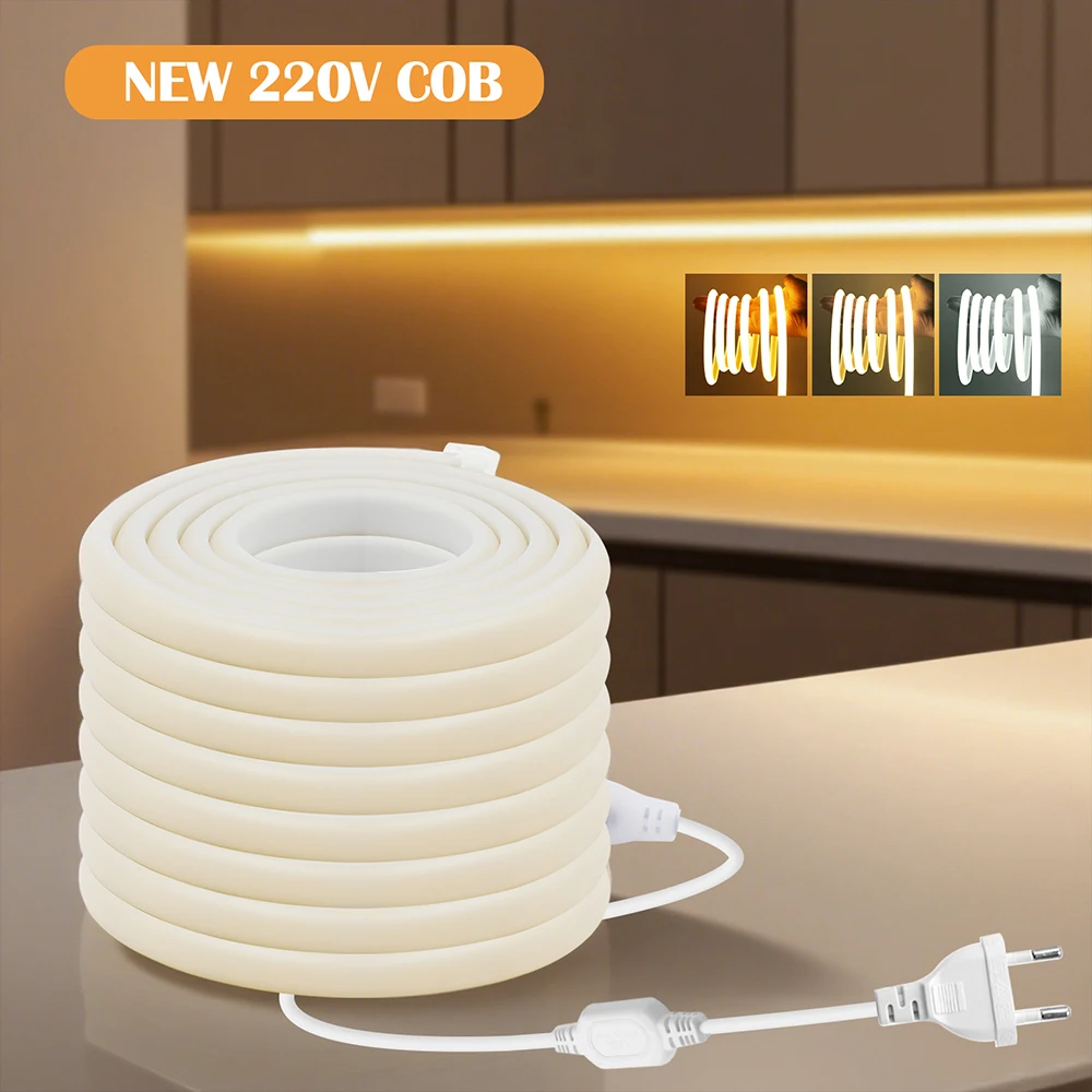 288LEDs/m COB LED Neon Light 220V Dimmable 10 Colors High CRI RA90 Flexible Strip with Power for Custom Sign Wall Decoration