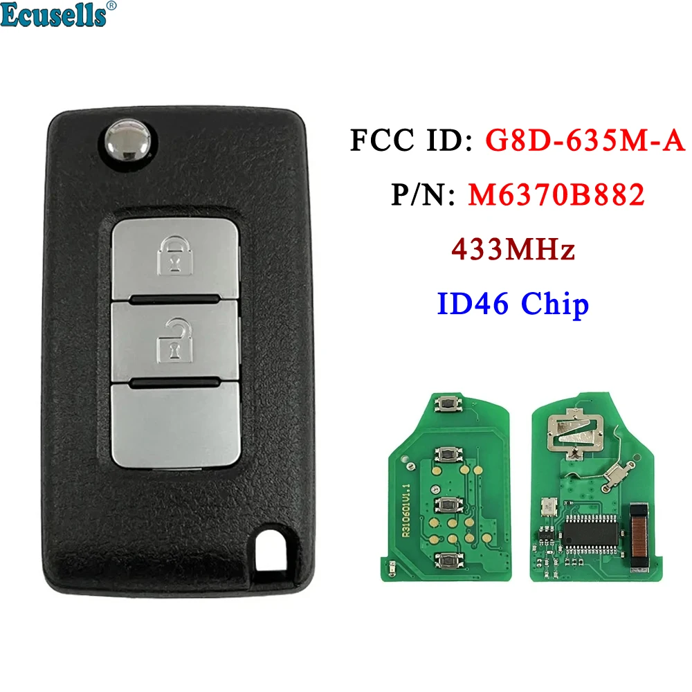 Ecusells 2 Buttons Smart Remote Car Key 433MHz ID46 chip for Mitsubishi  Pajero 2015-2021 FCCID: M6370B882