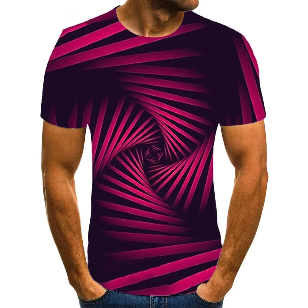 3D Optical Illusion Rainbow Striped T-Shirt for Men Funny Visual Trap Short Sleeve Crew Neck Top Breathable Casual Streetwear
