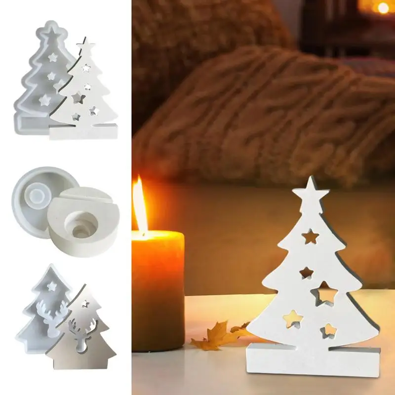 Silikon Weihnachtsbaum Form Weihnachten Teelicht Kerzenhalter Harz Kerzenständer Gussformen Zement Ornament Herstellung Formen Dekor
