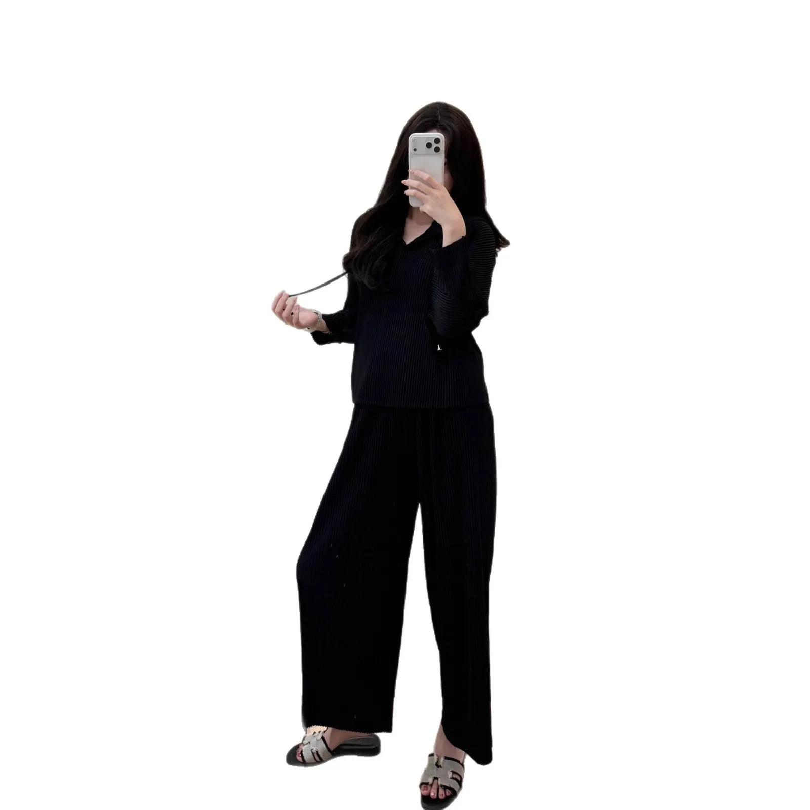 المرأة هوديي السراويل المستقيمة 2 قطعة مجموعة عيد مسلم البدلة مقنعين البلوز بنطلون علوي فرقة طيات رمضان المغرب وتتسابق