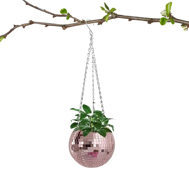 5 Colors Disco Ball Planter Basket Round Mirror Hanging Pot Vase Wall Hanging Planter Garden Decor For Indoor Outdoor Plants