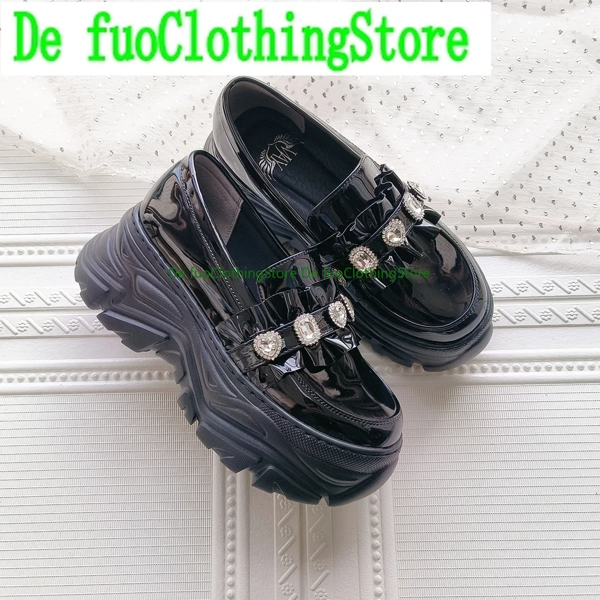 Neue Japanische Strass Patent Leder Muffin Schuhe Mine Serie Süße Spitze Sport Sohle Einzelnen Schuhe Frauen Plattform Faulenzer