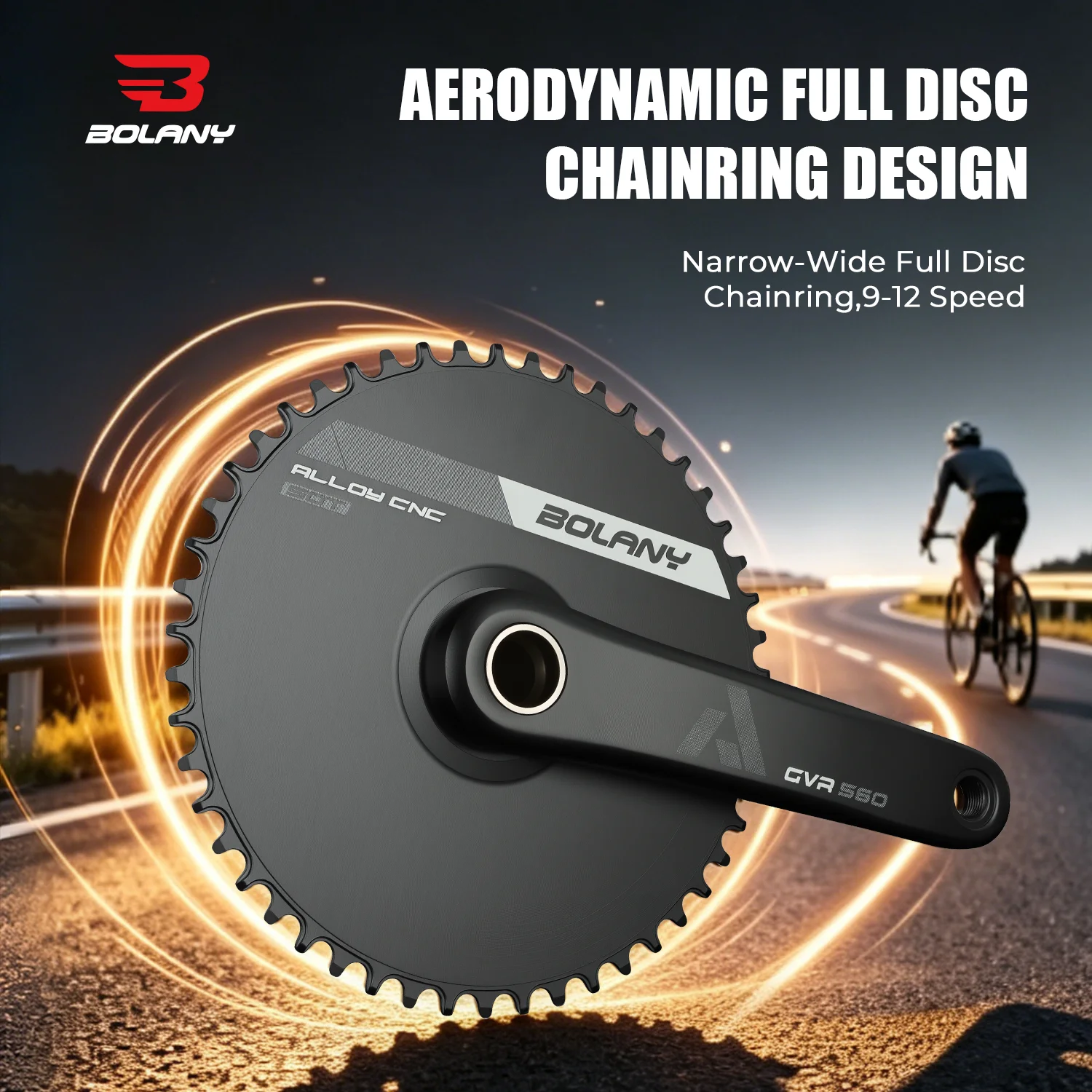 BOLANY Hohlkurbelgarnitur für Gravelbikes, 50T Aero Kettenblatt, 170mm, 7075 Aluminium, integrierte 1x Kurbel, 9-12 Gang Fahrradkettenrad