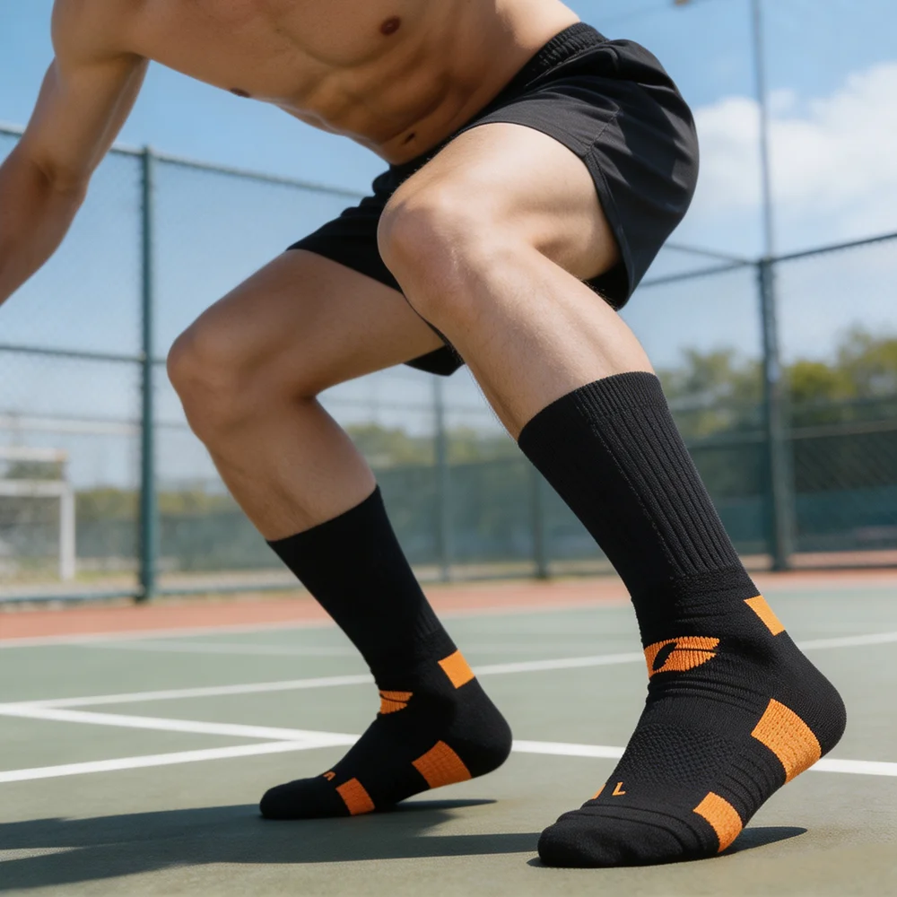 Men Sports Socks Cushioned Athletic Crew Socks Arch Support Compression Running Basketball
