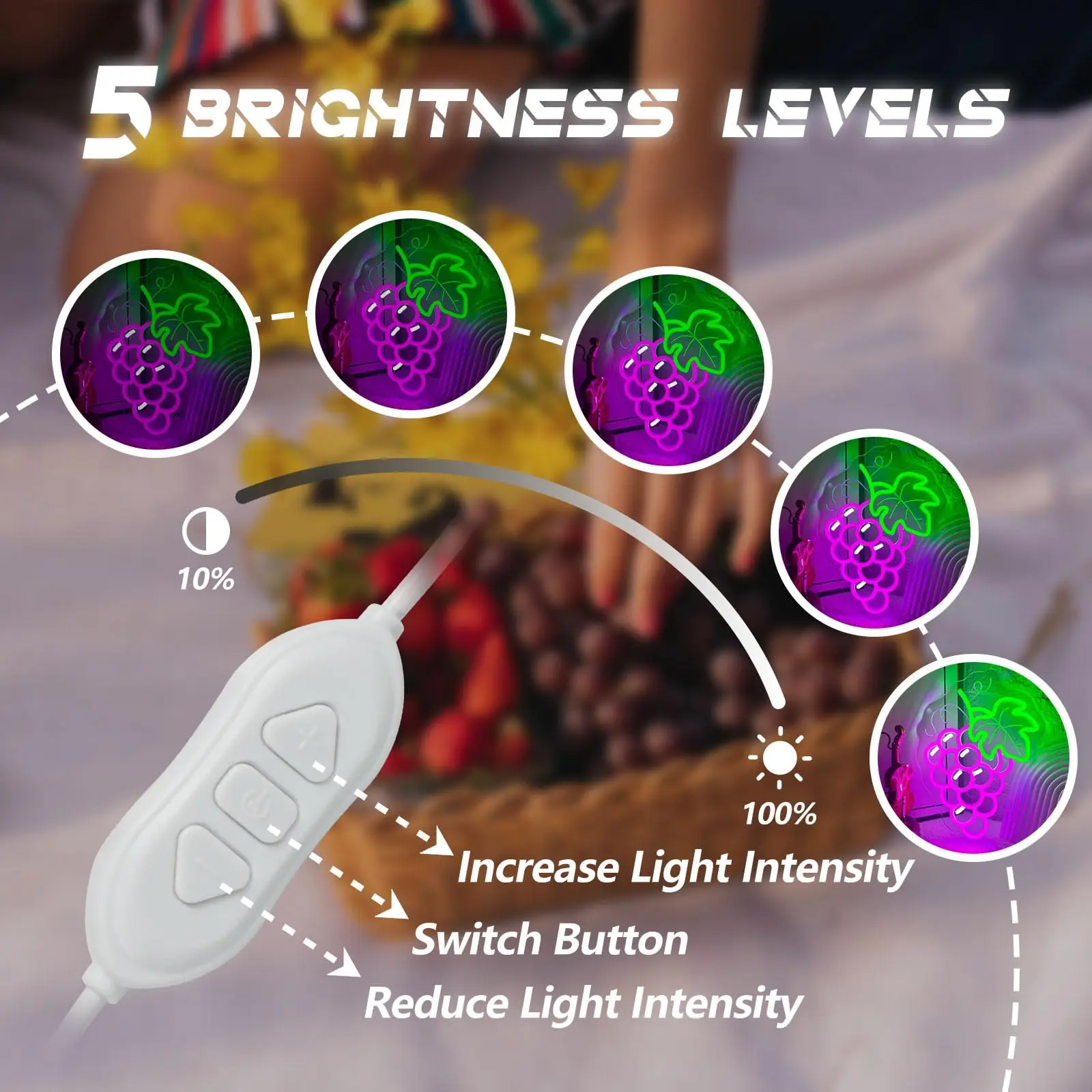 العنب النيون عكس الضوء الأرجواني الفاكهة تحت عنوان نابضة بالحياة LED تضيء للحائط غرفة الاطفال غرفة نوم مطعم بار الطرف #4