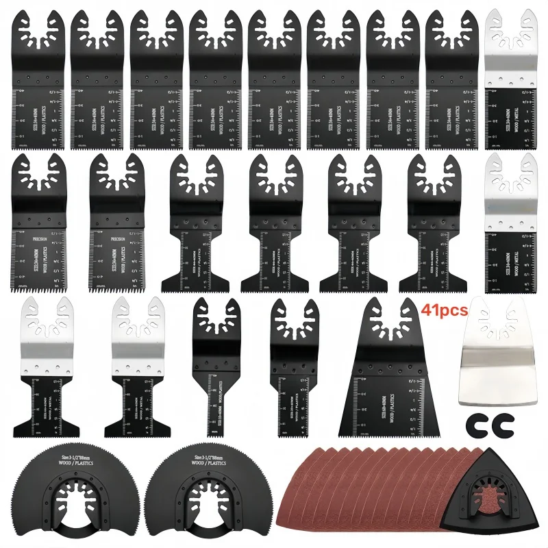 41-個の振動鋸刃セット木材および金属切断用マルチツールバイメタルブレードサンドペーパークイックリリースツールキット