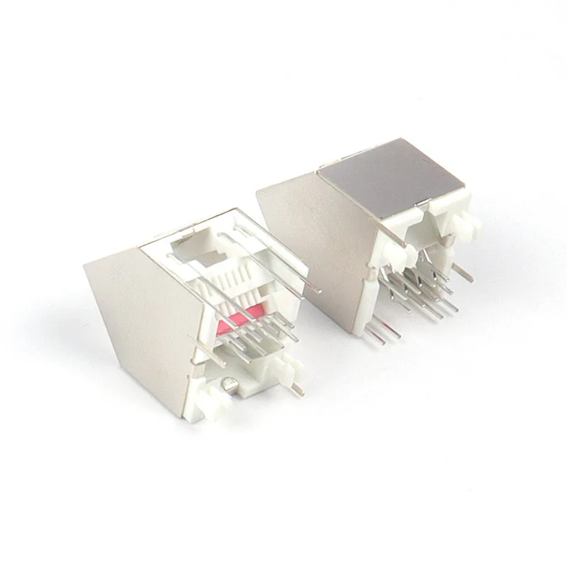 8P8C โมดูลาร์แจ็ค 45 องศาขั้วต่อ RJ45 โลหะป้องกันด้วย LED เพิ่มประสิทธิภาพการเชื่อมต่อเครือข่าย