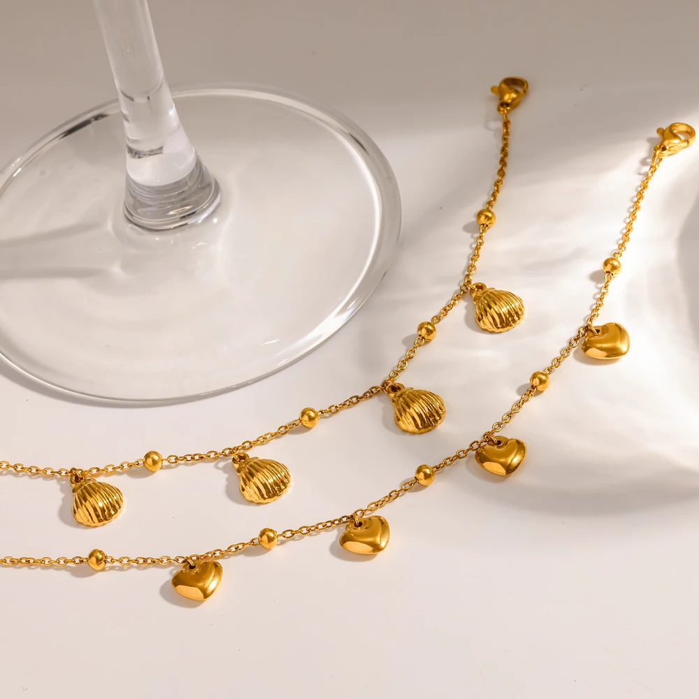 Damen-Fußkettchen aus 316L Edelstahl mit Seestern- und Muschelmotiv, goldfarbene Kette, modischer Sommer-Strand-Schmuck, wasserdicht – Detail 1