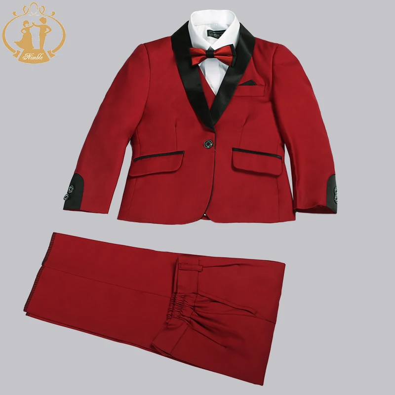 Spring Autumn Formal Suits for Boys Kids Wedding Blazer 3Pcs/Set Children Wholesale Clothing 3 Colors Red