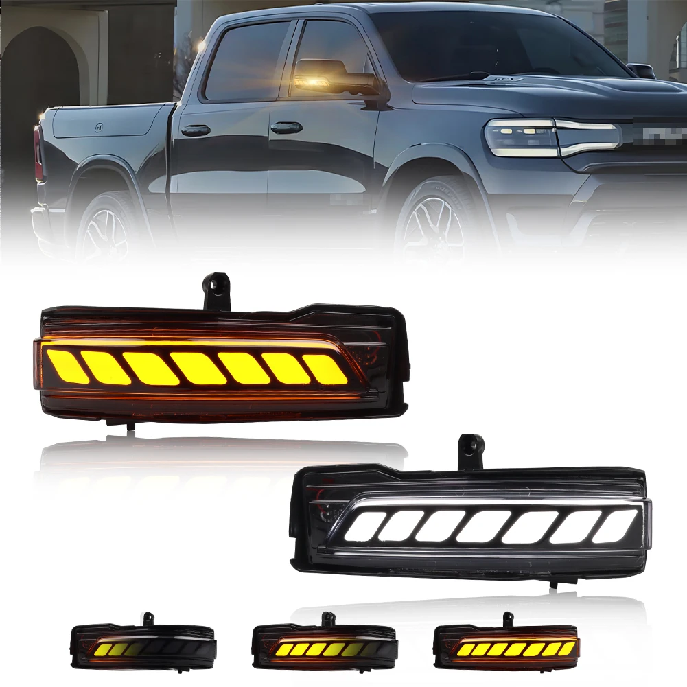 2Pcs For 2019 2020 2021 2022 2023 Dodge RAM 1500 Turn Signal Light Side Mirror Light DRL Light W/Switchback Amber/White LED