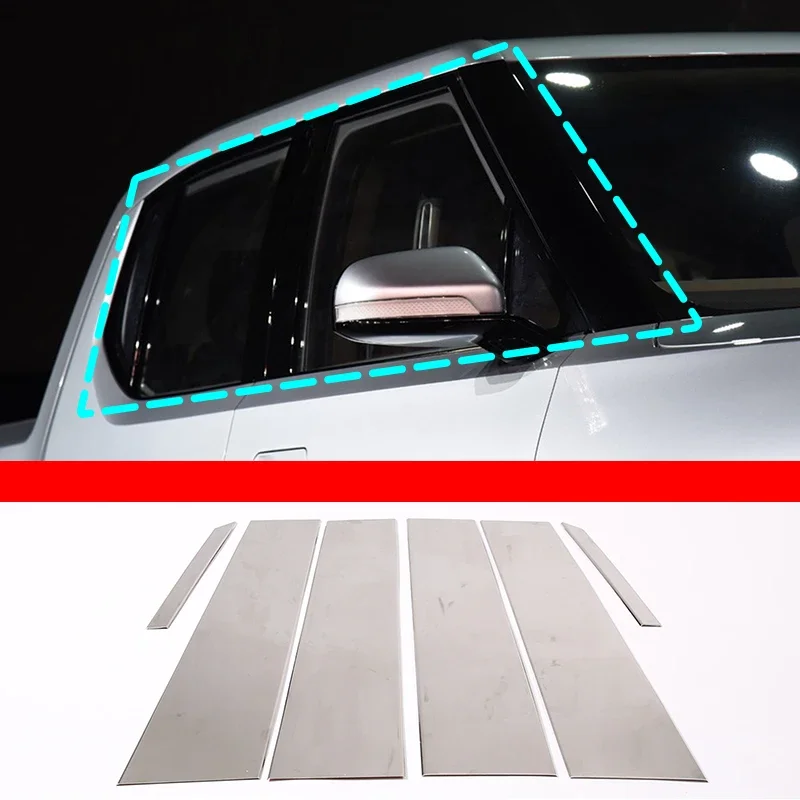 for RIVIAN R1T 2022 Stainless steel Silver Car window Center column Cover Trim Stickers car accessories