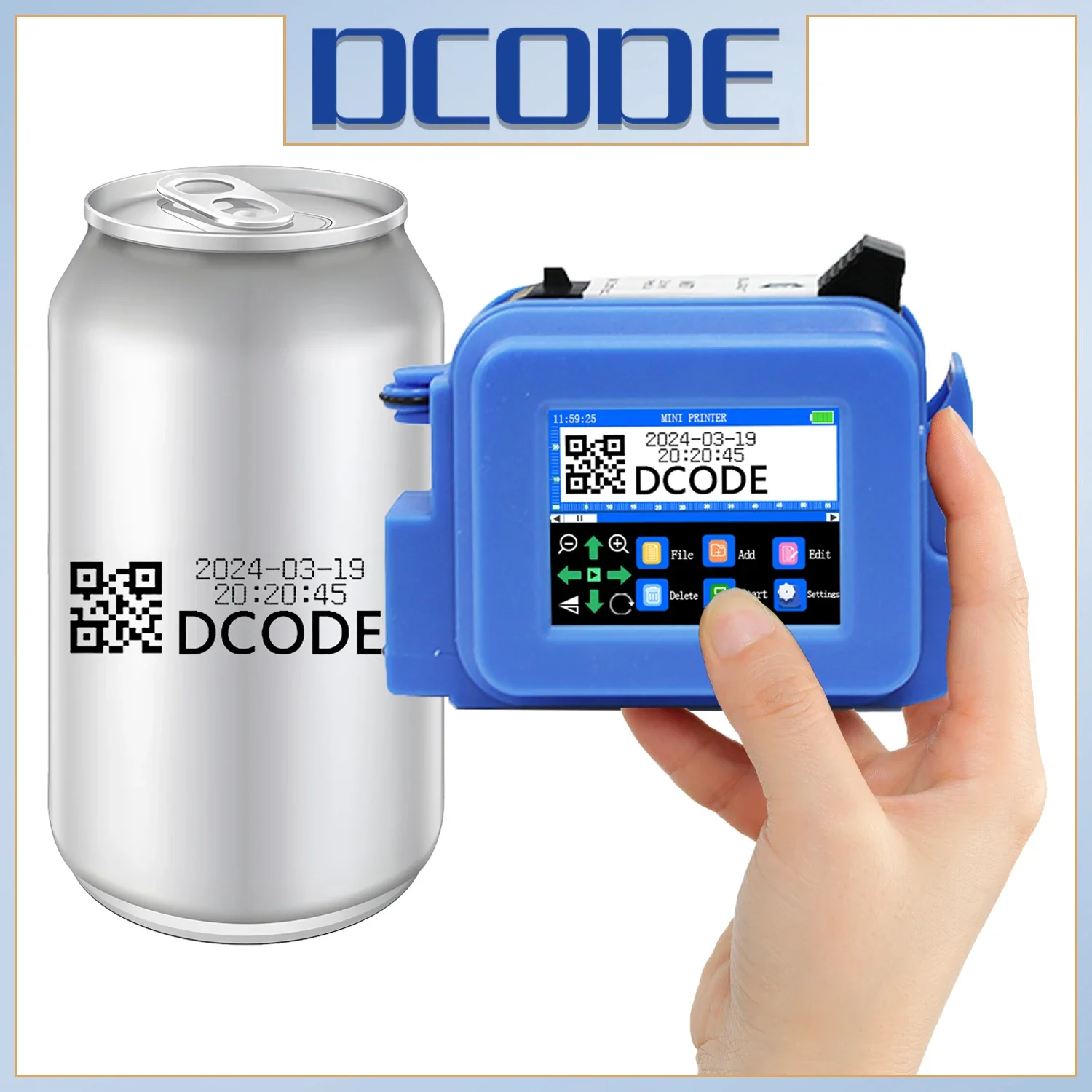 DCODE XMINI-Imprimante Portable à Jet d\'Encre, Machine d\'Impression de Codes-barres, Numéro de Lot, Logo, Image, Date, Texte, QR, 12.7mm