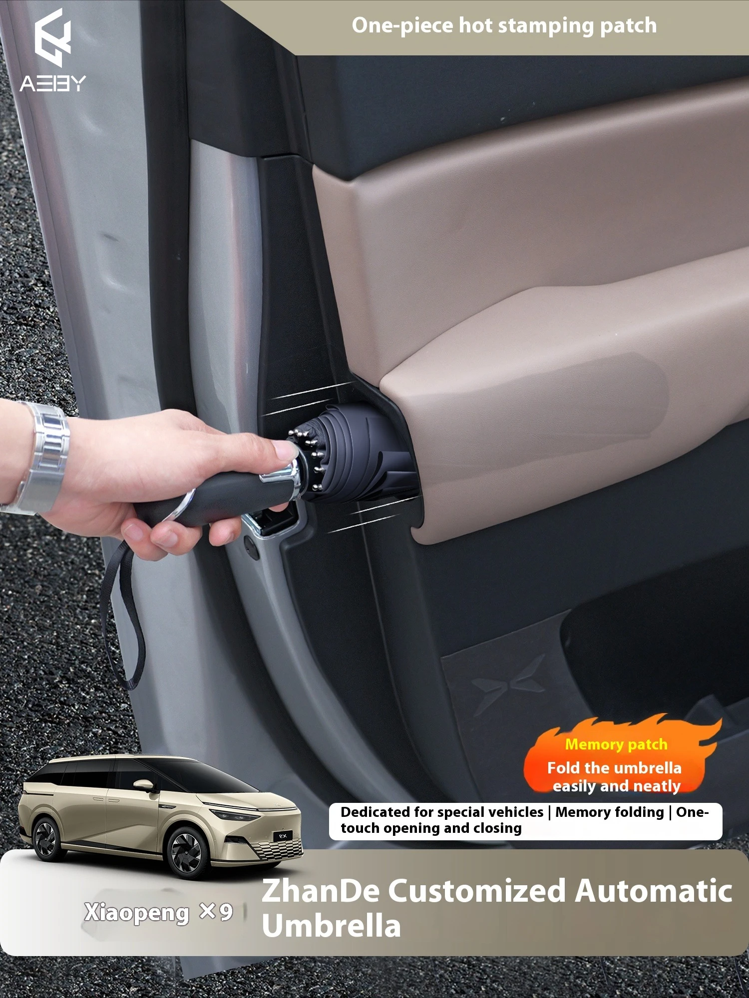 Maßgeschneiderter, nicht klappbarer Regenschirm für die Seite der Autotür für Xpeng X9 2024, Innenverkleidungszubehör für die Automobilentwicklung
