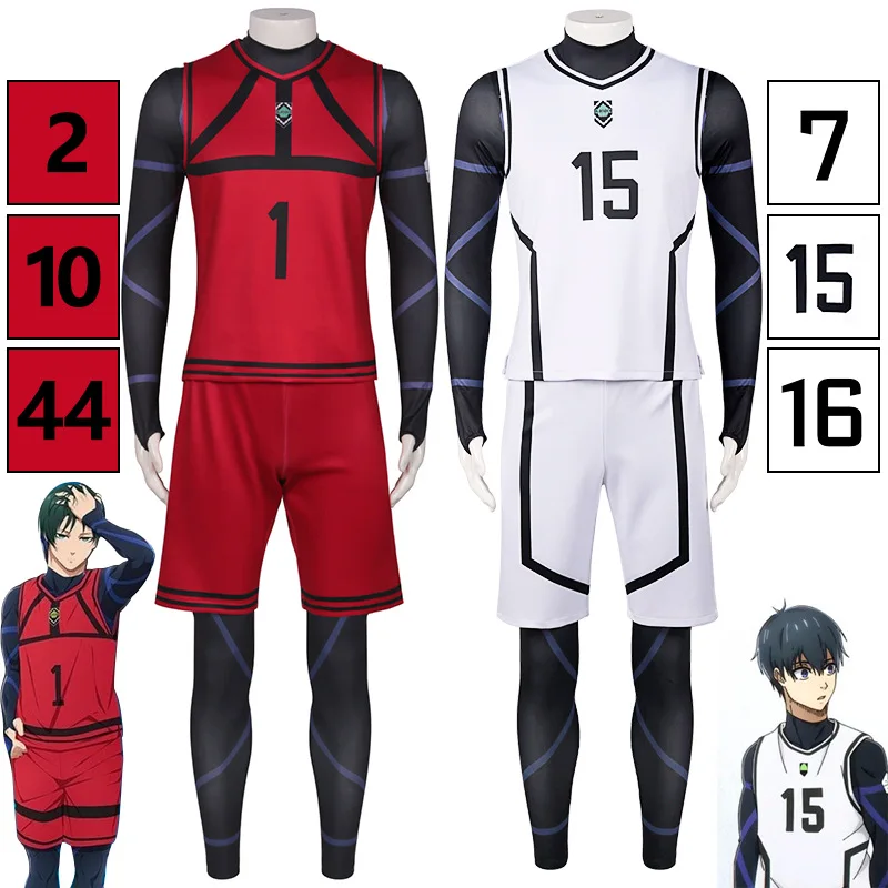 

Anime Blue Lock Cosplay Costume Yoichi Isagi Hyoma Chigiri Team White Red Uniform Wig Meguru Bachira Football Jersey Sportswear