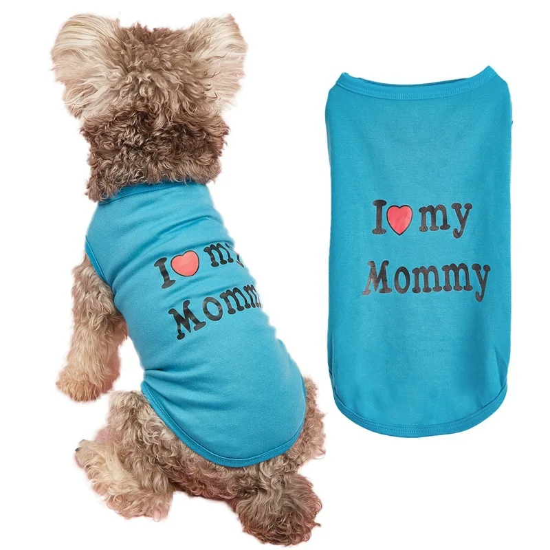 Pet Couple Clothes I Love My Daddy / Mom Puppy Tank Top Summer Sleeveless T-Shirt for Small Dogs Cute Pet Outfit view 5