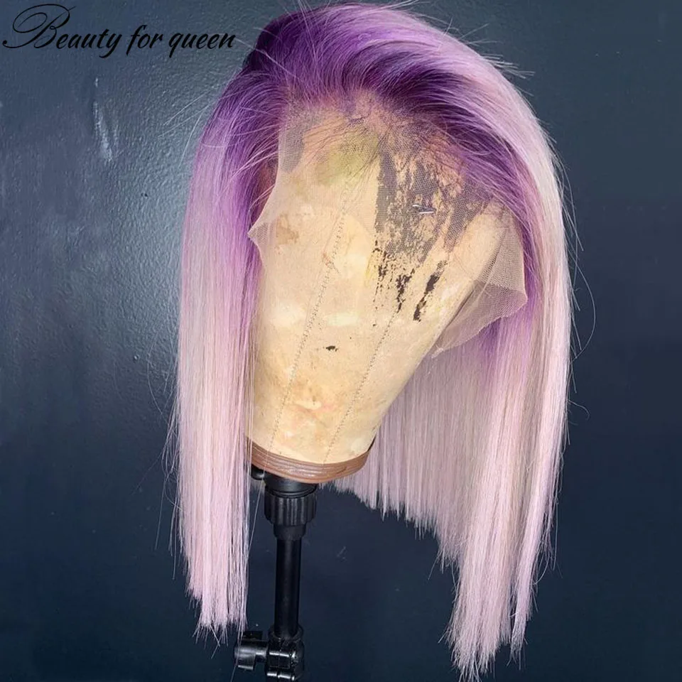 Colored Short Cuticle Aligned Hair For Beginners  Lace Front Straight HD Human Hair Wig Extensions Soft Bouncy Customize Texture