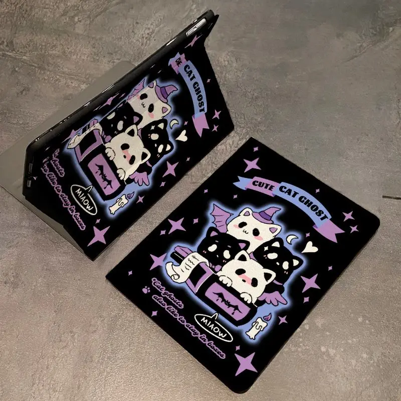 Cute Ghost IPad Case for Mini6 7 Air6/7 11in A16 11th Book-Style Case 9th 10.2 5th 6th 9.7 Air1/2/3 10.5 Cartoon Cat Tablet Case