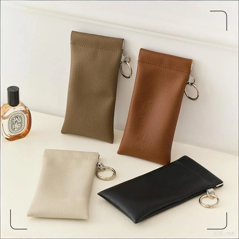 PU Leather Sunglasses Case Squeeze Top Self-closing Eyeglasses Bag Portable Solid Color Phone Pouch Protective Glasses Cover