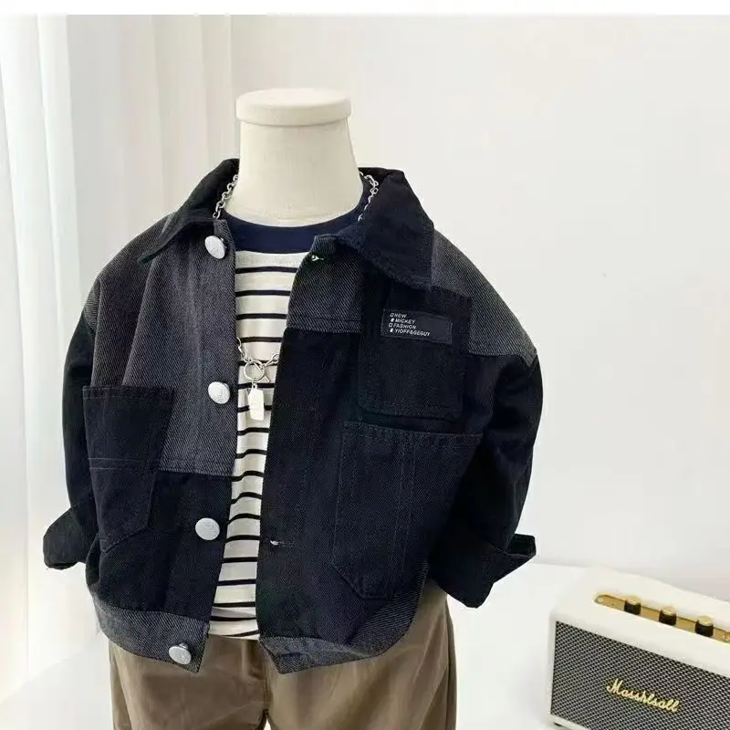 

Baby Boy Korean Patchwork Denim Jacket 2025 New Toddler Handsome Casual Fashionable Coat for Children's Spring Autumn Wear