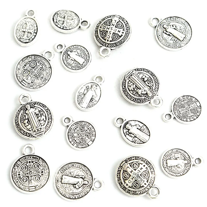 Saint Benedict Medallion Charms 10/20/30/40pcs Jesus Cross Catholic San Benito Pendants For DIY Religious Necklaces Bracelets