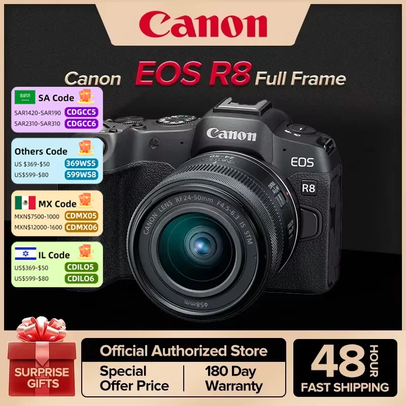 Canon EOS R8 Full Frame Mirrorless Compact Digital Camera Professional Photographer Photography 26.2MP 4K Video Vlog