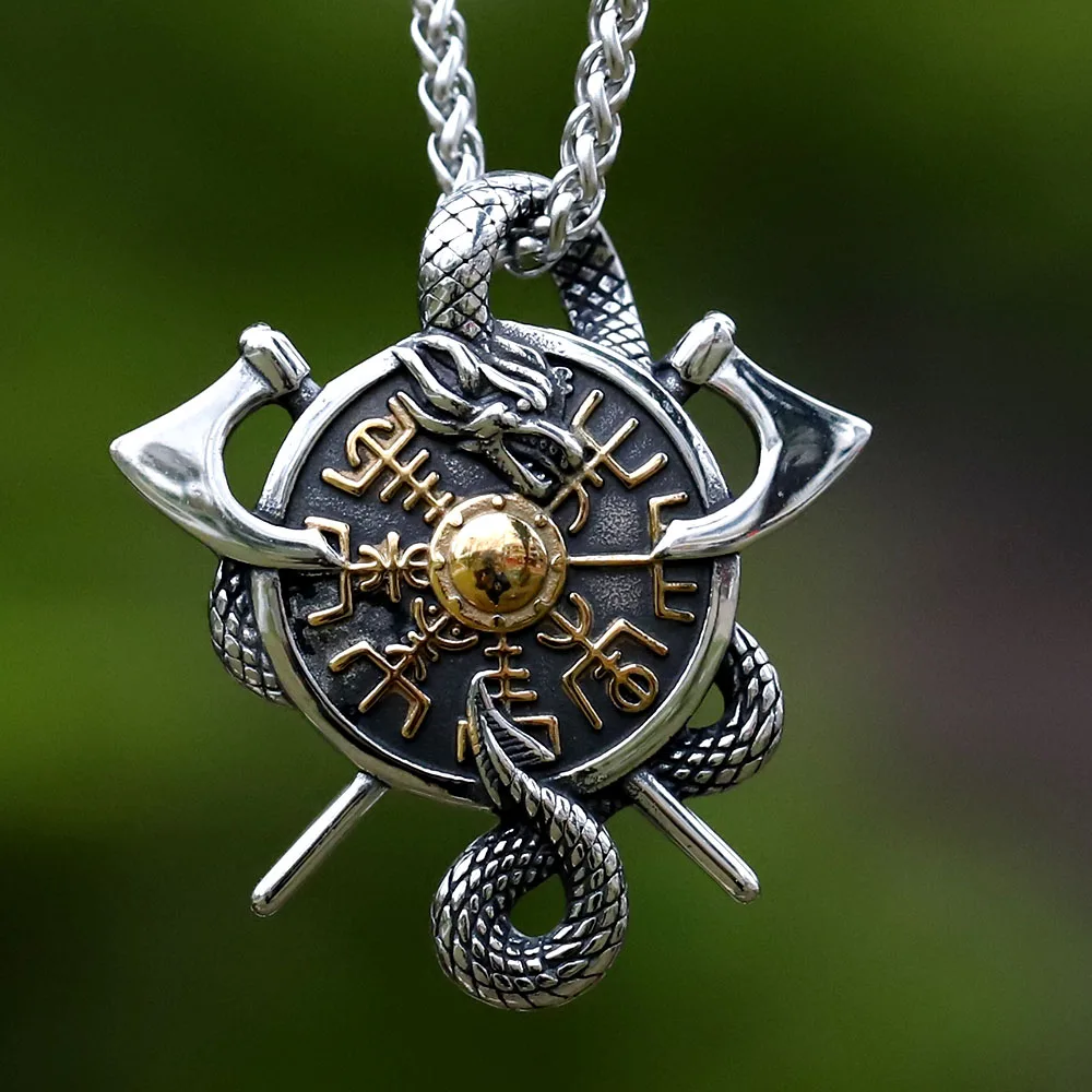 2023 New Fashion Viking  dragon Vegvisir amulet Pendant for man stainless steel jewelry for gift free shipping