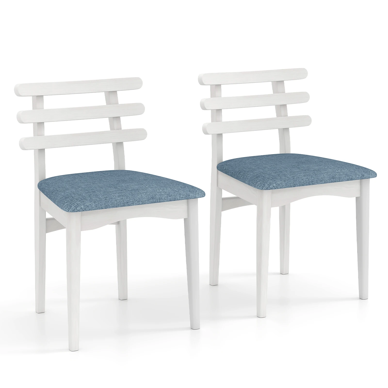 

Dining Chairs Set of 2 w/ Rubber Wood Frame Padded Seat & Open Ladder Low Back