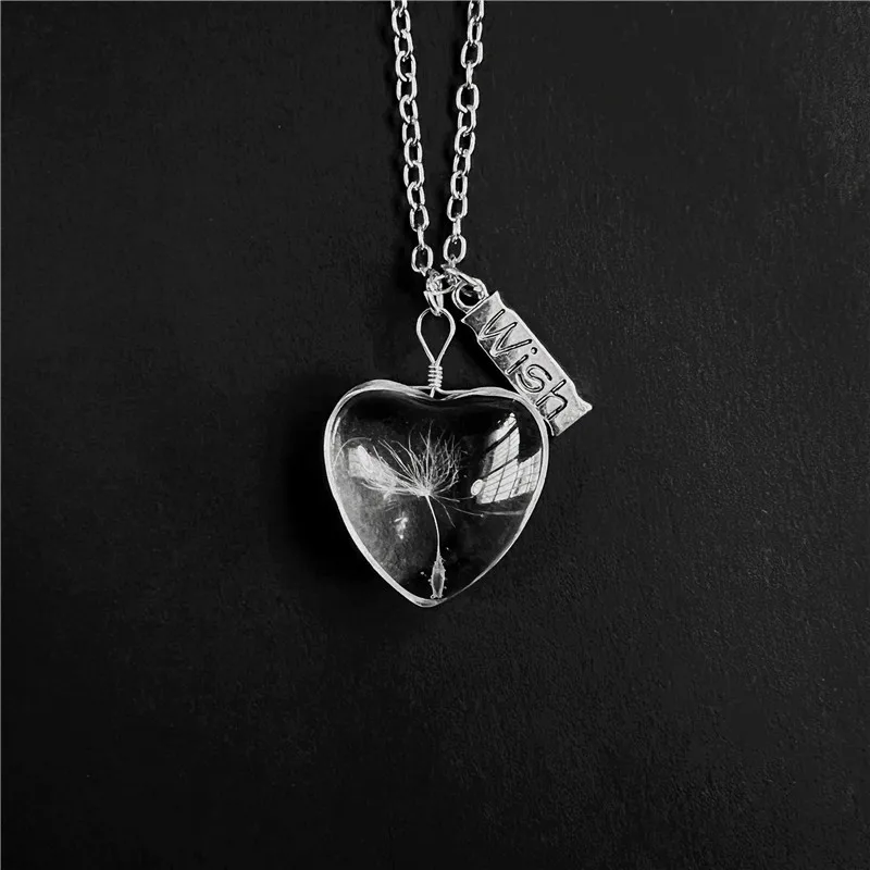 قلادة عصرية من سبيكة معدنية بتصميم بذور الهندباء الطبيعية، هدية للفتيات في زجاجة، سلسلة متقاطعة بدون قلادة، نصف مجوهرات #4