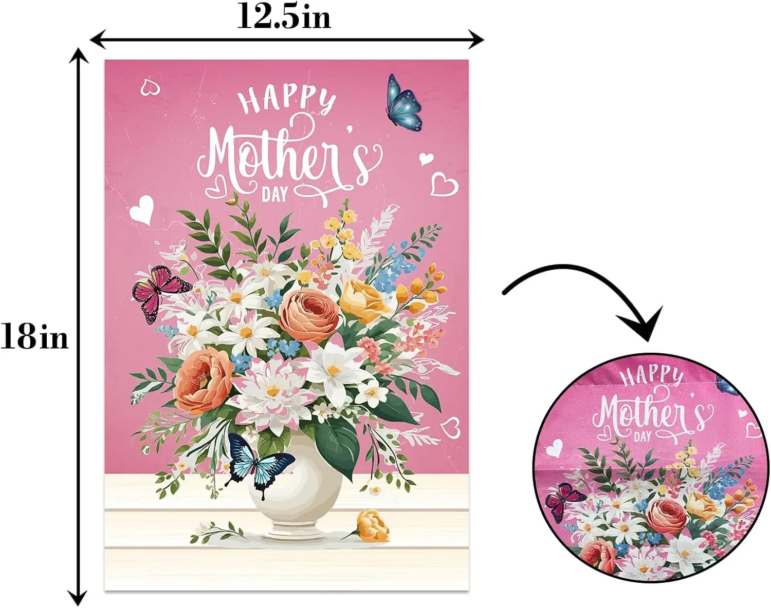 Pink Vase Happy Mother's Day Garden Flag, The Mom The Myth The Legend Birthday Decor,Happy Mothers Day Garden Flag, Butterfl