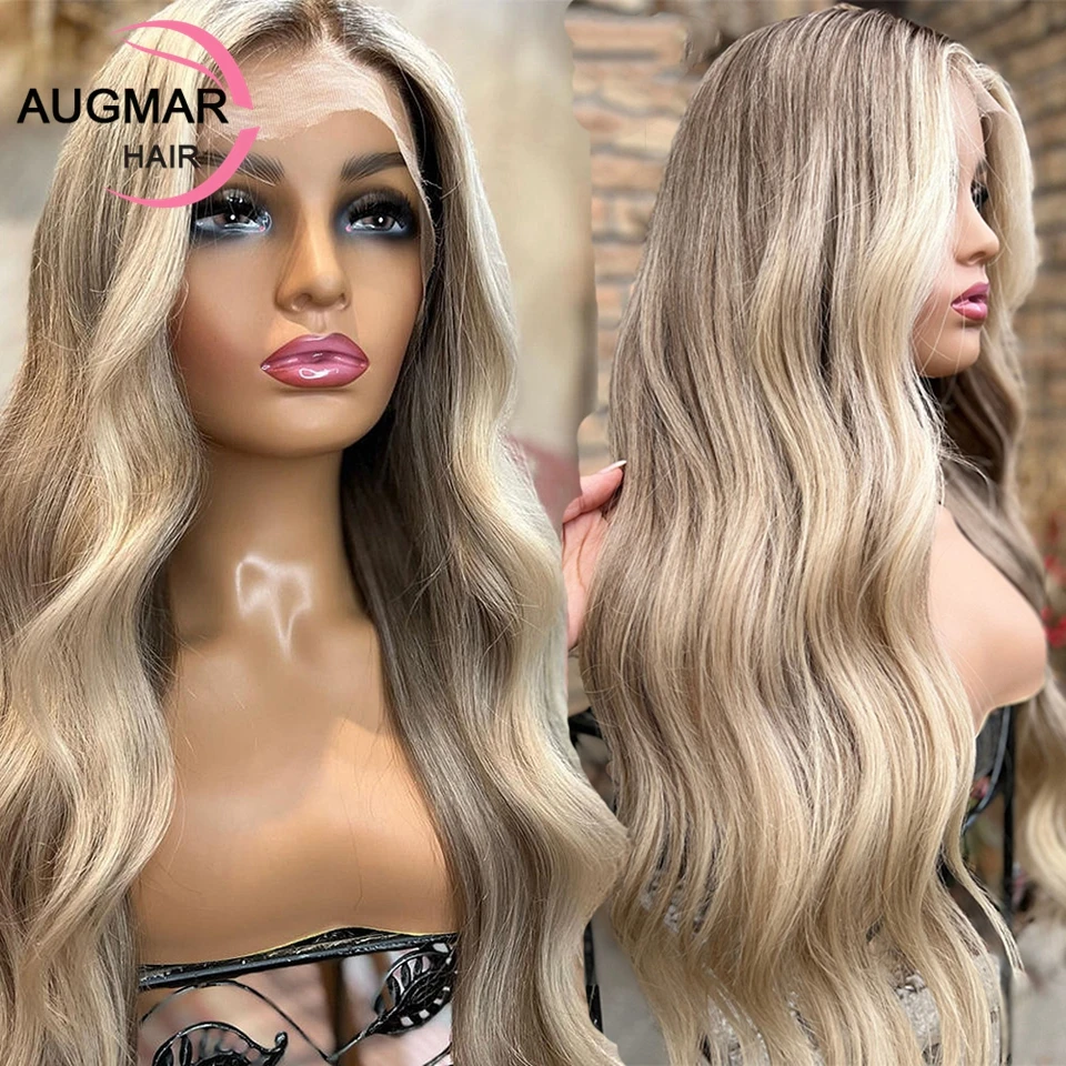 

13x4 Ash Blonde Body Wave Lace Front Wig Brown Highlight Wig Human Hair Wigs Preplucked Transparent 360 13x6 HD Lace Frontal Wig