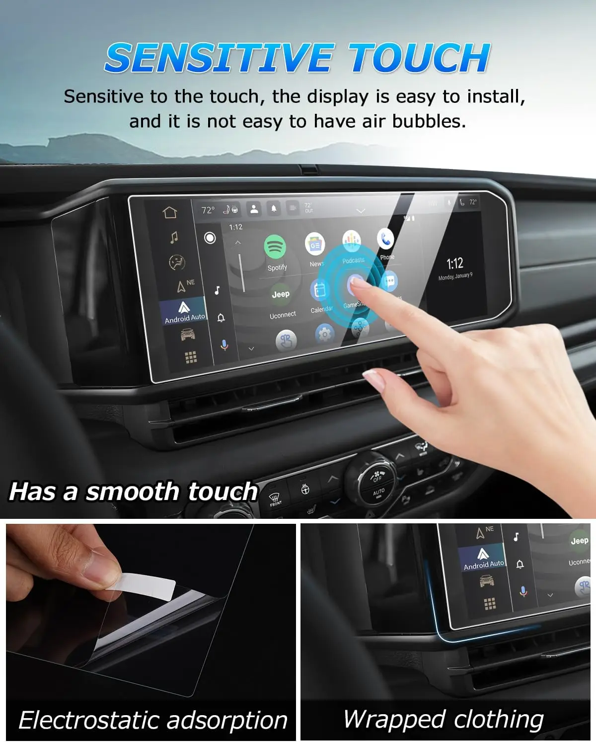 2PCS 12.3 Inch Car Navigation Tempered Glass Screen Protector Film for Jeep Wrangler JL Gladiator JT 2024+ Interior Accessories